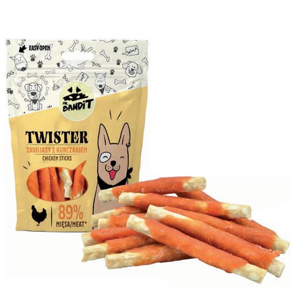 MR.BANDIT TWISTER CHICKEN gardums suņiem Vītas nūjiņas 10cm 500g
